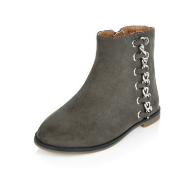 Mini girls grey whipstitch side ankle boots